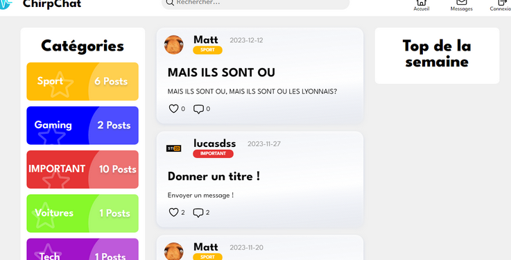 Page principale de ChirpChat